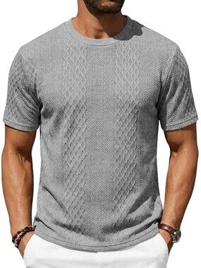 Men's T-Shirts Short Sleeve Knit Crewneck, Casual Textured Pullover Tees - XXXL